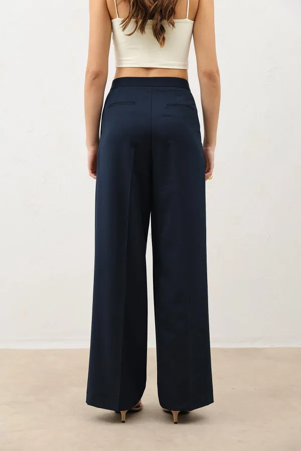 Pantalon plissé taille haute bleu marine Antioch pour femme