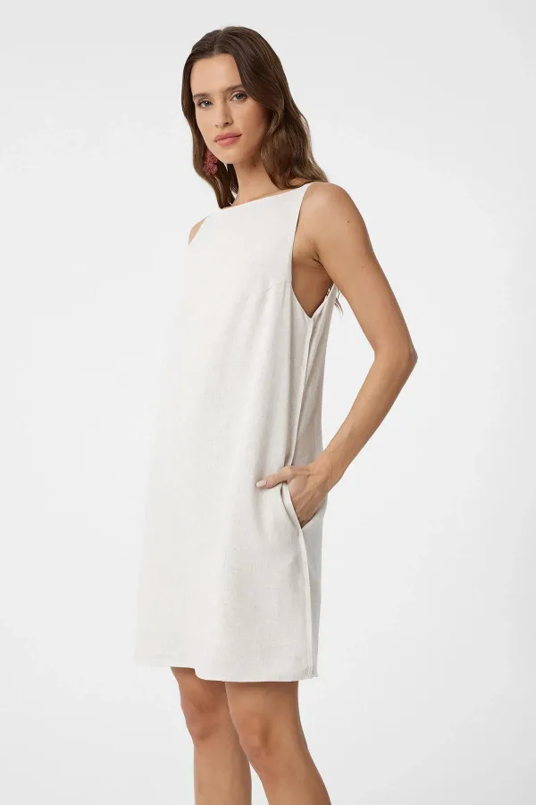 Antioch Ecru Linen Blend Women's Mini Dress