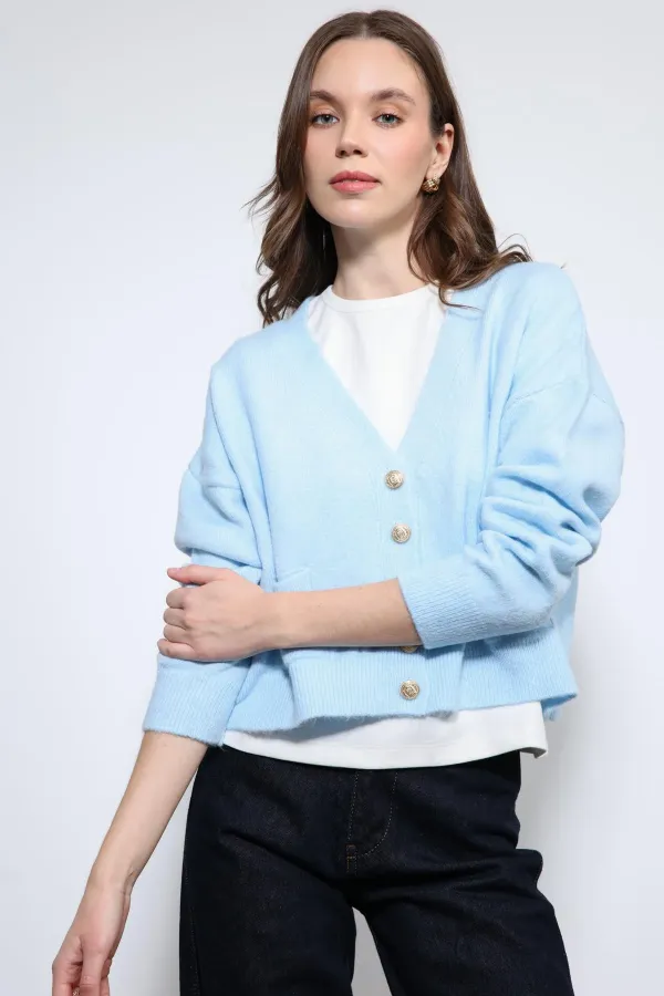 Antioch Mavi Yün Karışımlı Hırka