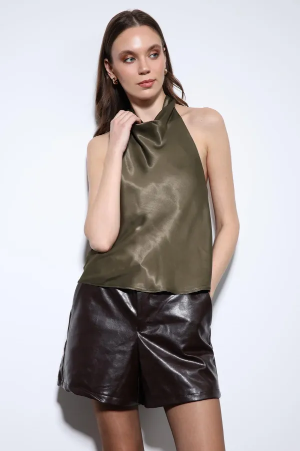 Antioch Khaki Satin Halter Women's Ball