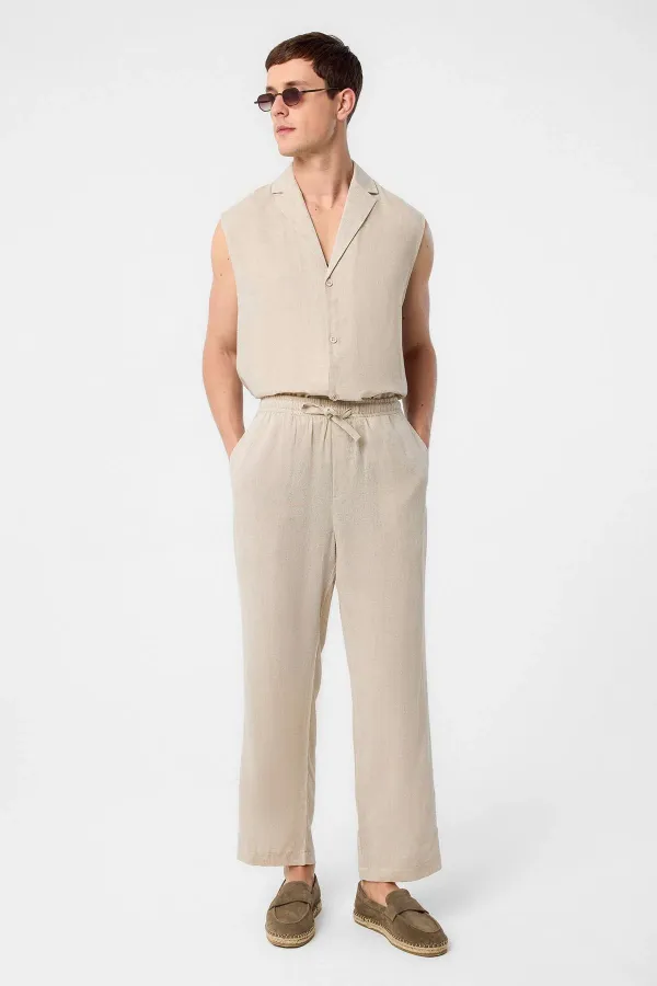Antioch Beige Linen Blend Men's Jogger Pants