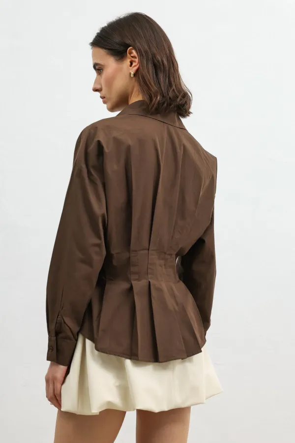 Chemise à plis en popeline Antioch Coffee pour femme