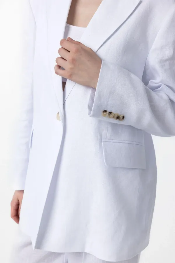 Antioch Beyaz 100% Keten Kadın Blazer Ceket