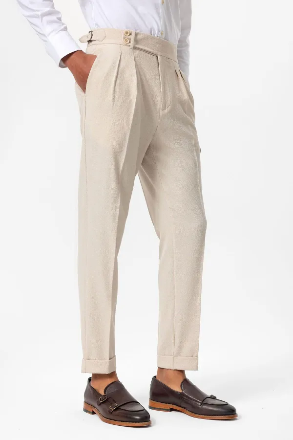 Pantalon homme Antioch beige à taille haute plissé et texturé