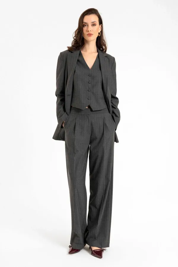 Antioch Anthracite Women's Single Button Striped Blazer Jacket