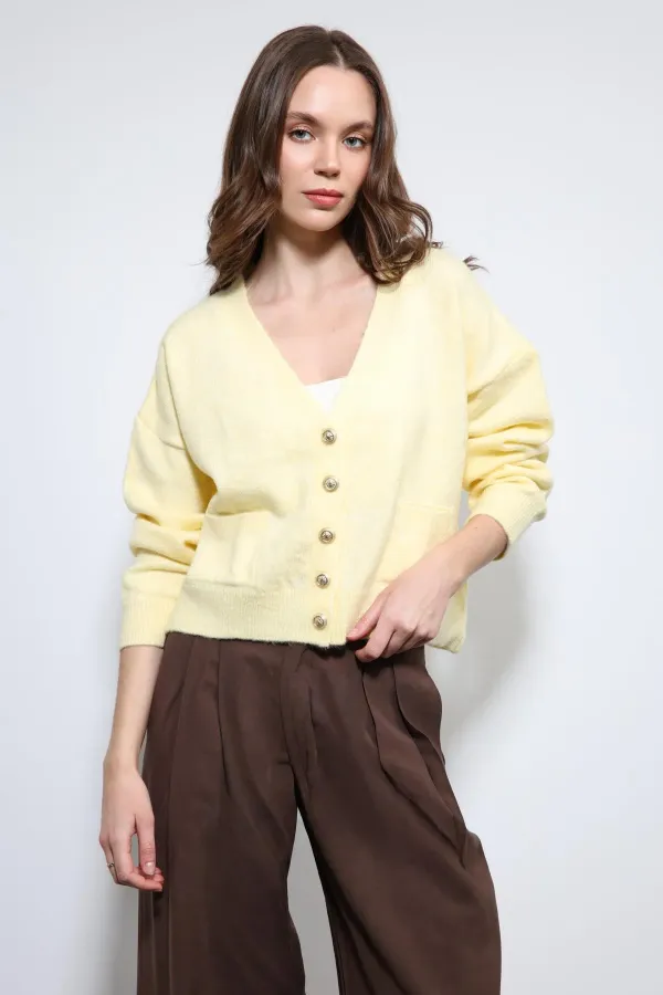 Antioch Sarı Yün Karışımlı Hırka