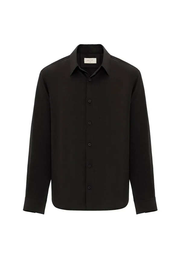 Antioch Siyah Relax Fit Liyosel Kumaş Erkek Gömlek