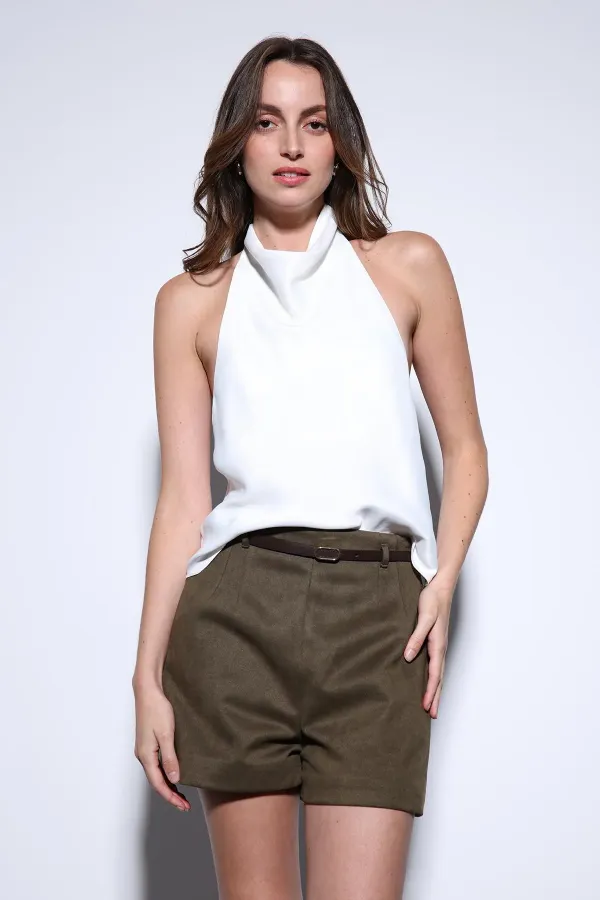 Antioch Beyaz Saten Halter Kadın Top