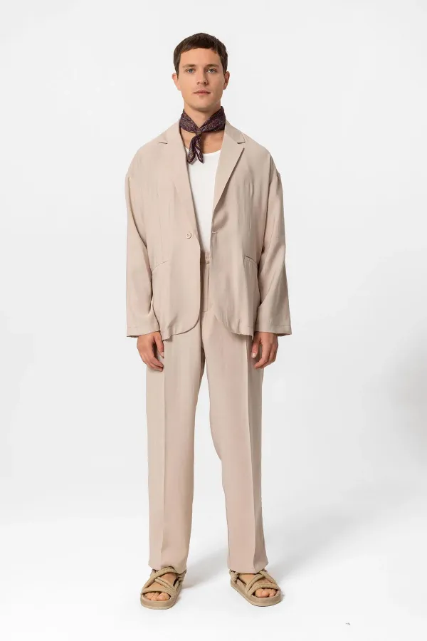 Antioch Bej Oversize Astarsız Erkek Blazer Ceket