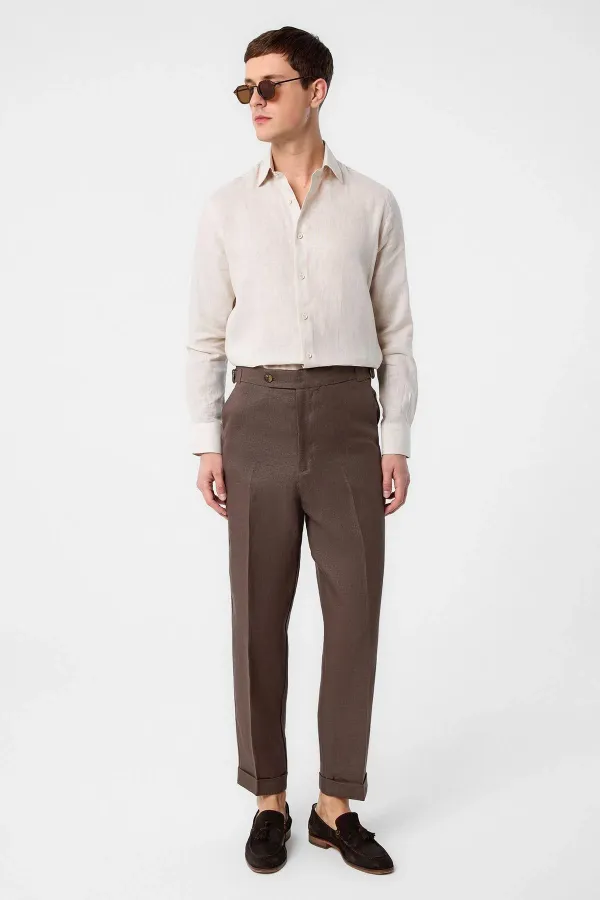 Antioch Light Brown 100% Linen Italian Cut Men's Trousers