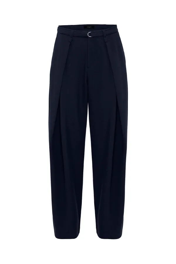 Antioch Lacivert Kemerli Pilili Kadın Pantolon