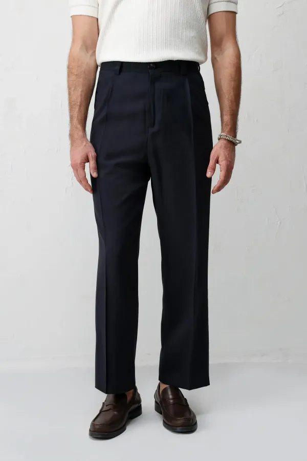 Antioch Lacivert Pileli Relaxed Fit Erkek Pantolon