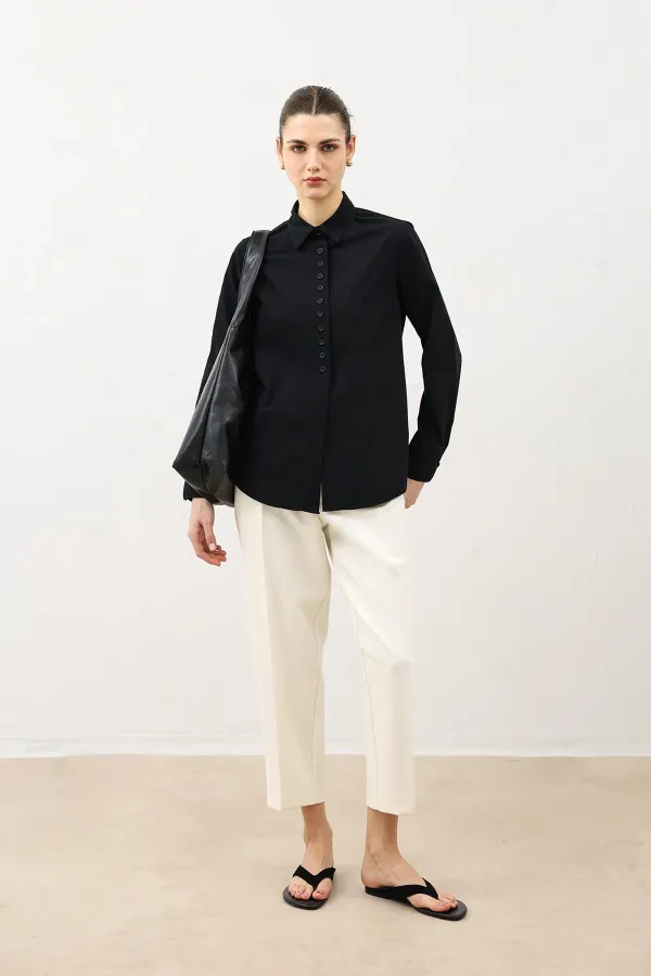 Antioch Black Button Detail Poplin Shirt