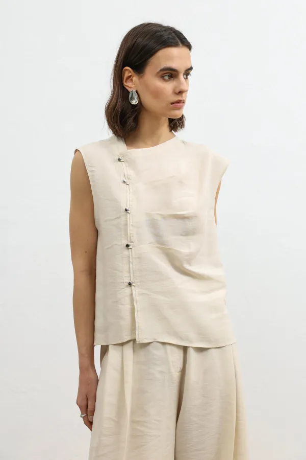 Antioch Taş Lyocell Karışımlı Düğmeli Kadın Top