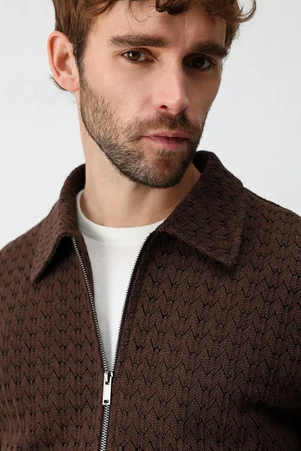 Antioch Men's Jacket with Coffee Texture and Zipper