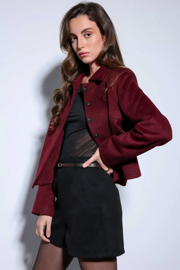 Antioch Burgundy Shirt Collar Short Cashmere Jacket