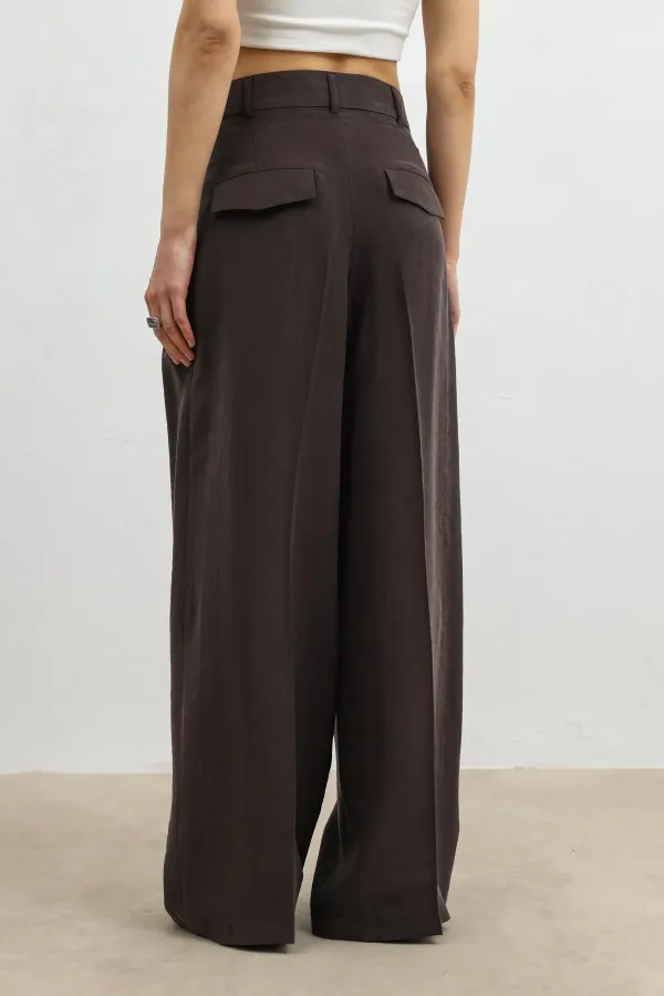 Pantalon large pour femme Antioch en mélange de lyocell marron foncé