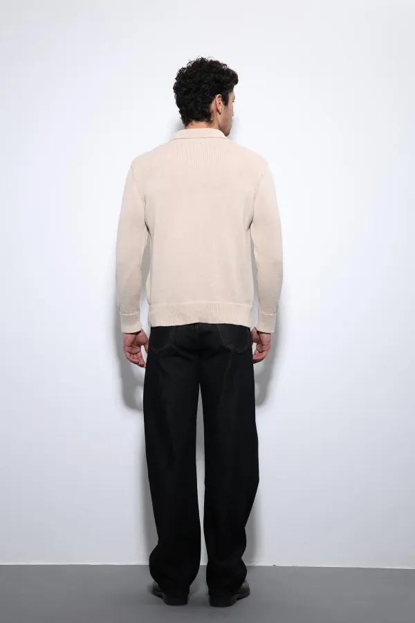 Pull basique pour homme Antioch beige à col polo
