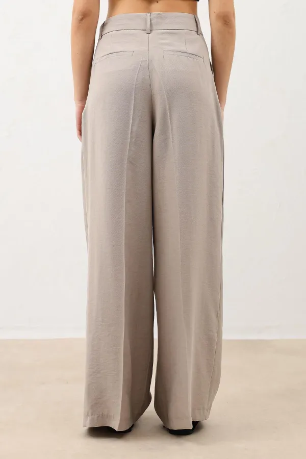 Antioch Beige Pleated Palazzo Women's Trousers