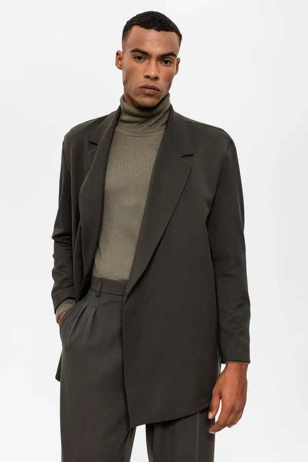 Antioch Khaki Double-Breasted Men's Blazer Jacket with Concealed Pockets