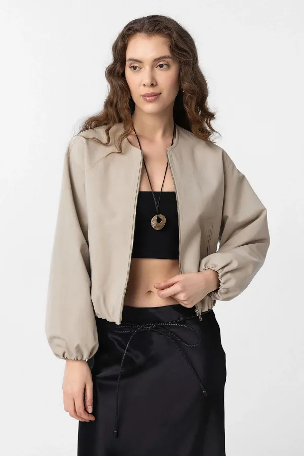 Antioch Bej Crop Kadın Bomber Mont