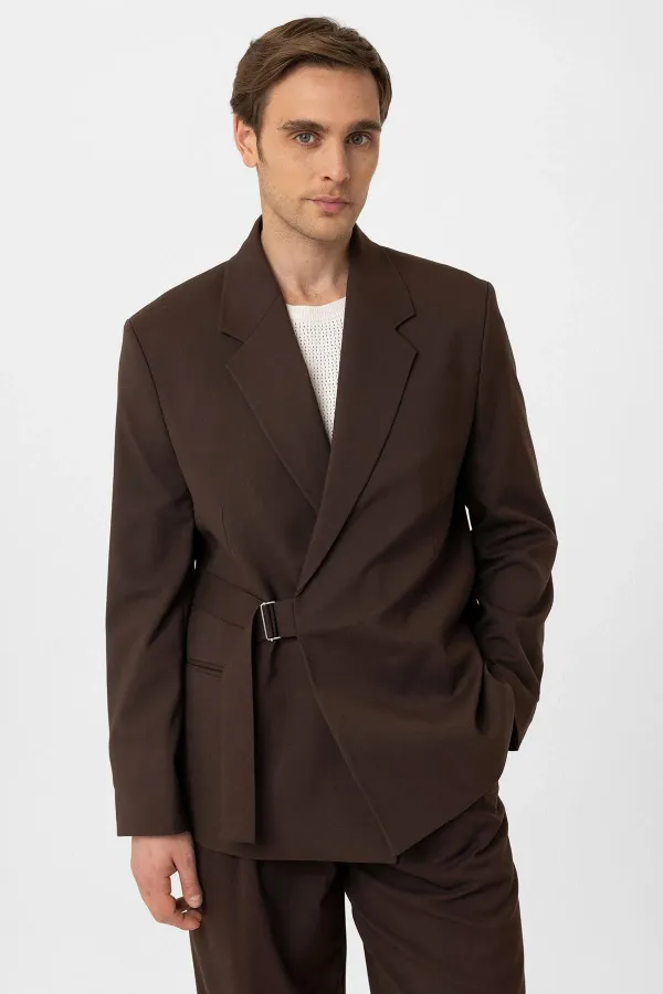 Antioch Kahve Kuşaklı Relax Fit Erkek Blazer Ceket