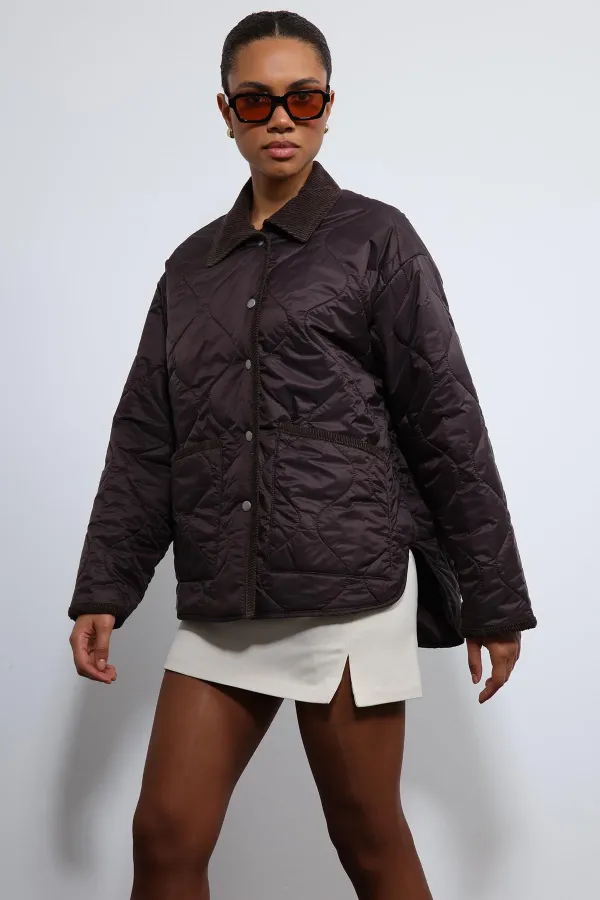 Antioch Kahve Kontrast Yaka Desenli Mont