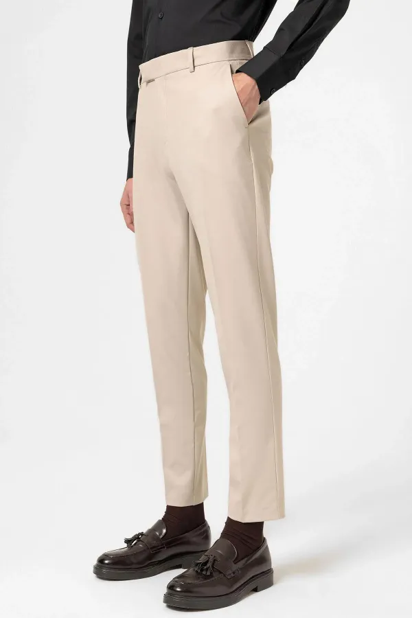 Antioch Beige Classic High-Waisted Men's Trousers