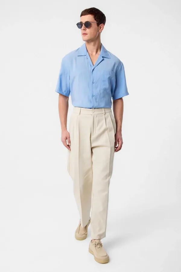 Antioch Blue Apache Collar Modal Fabric Men's Shirt