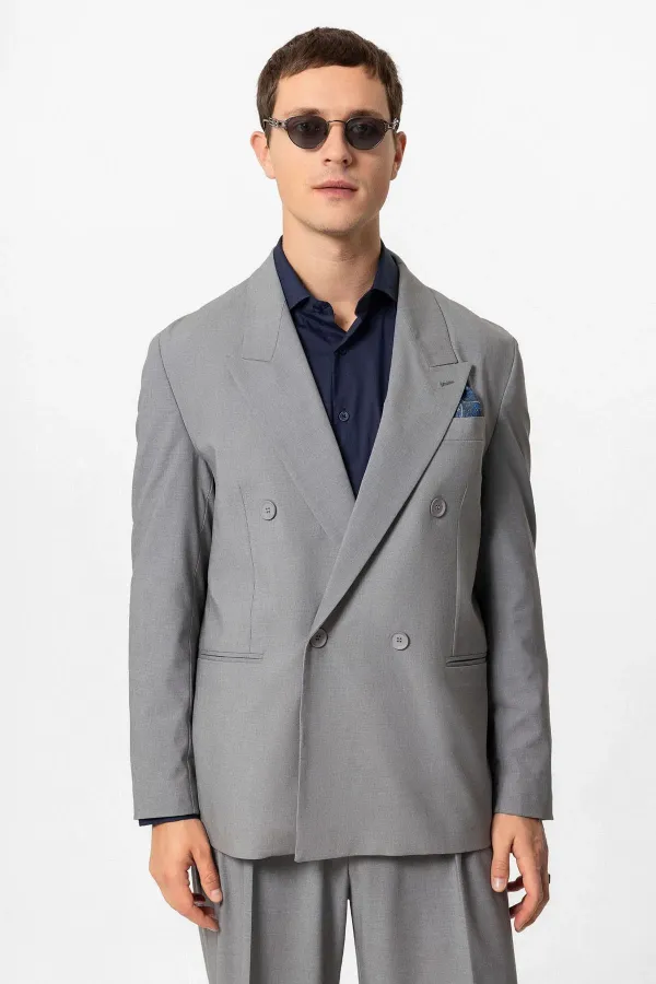 Antioch Grey Single Button Double-Breasted Men's Blazer Jacket