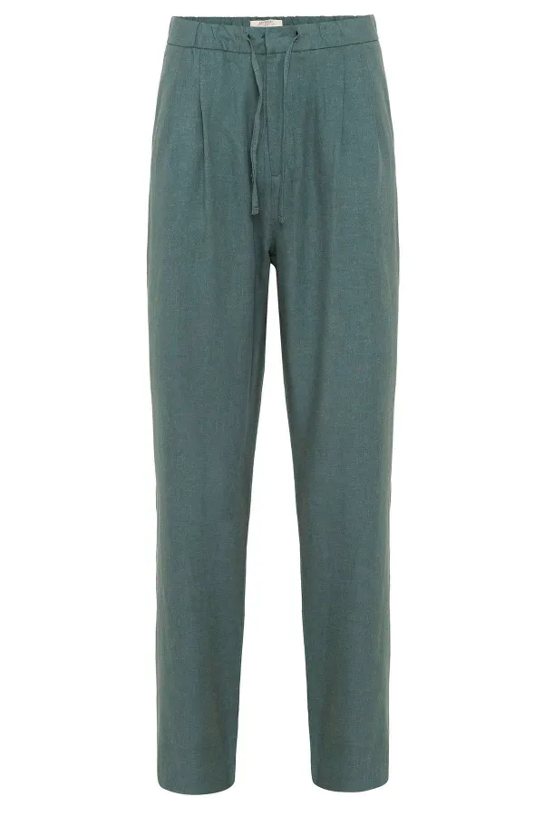 Antioch Green Linen Blend Baggy Men's Pants with Belt