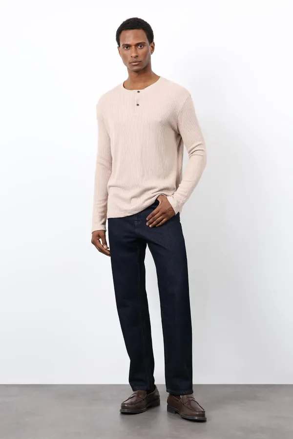 Antioch Bej Fitilli Düğmeli Yaka T-Shirt