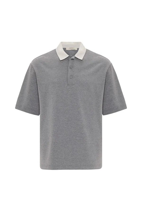 T-shirt homme Antioch gris à col contrastant et texture interlock