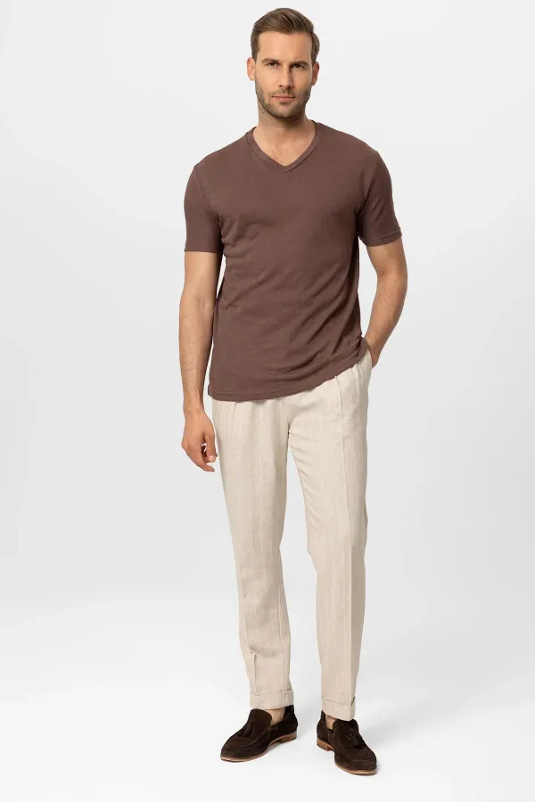 Antioch Açık Kahve V Yaka Basic Erkek T-Shirt