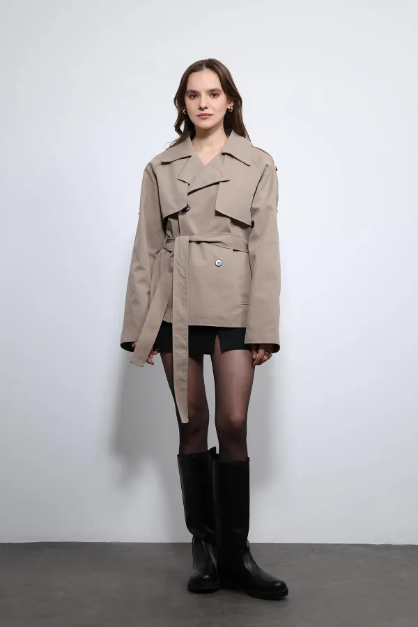 Antioch Bej Kemerli Kısa Trençkot