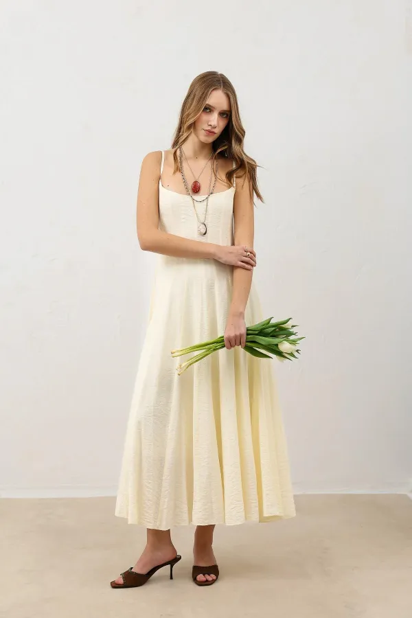 Antioch Ekru Volümlü Kadın Midi Elbise