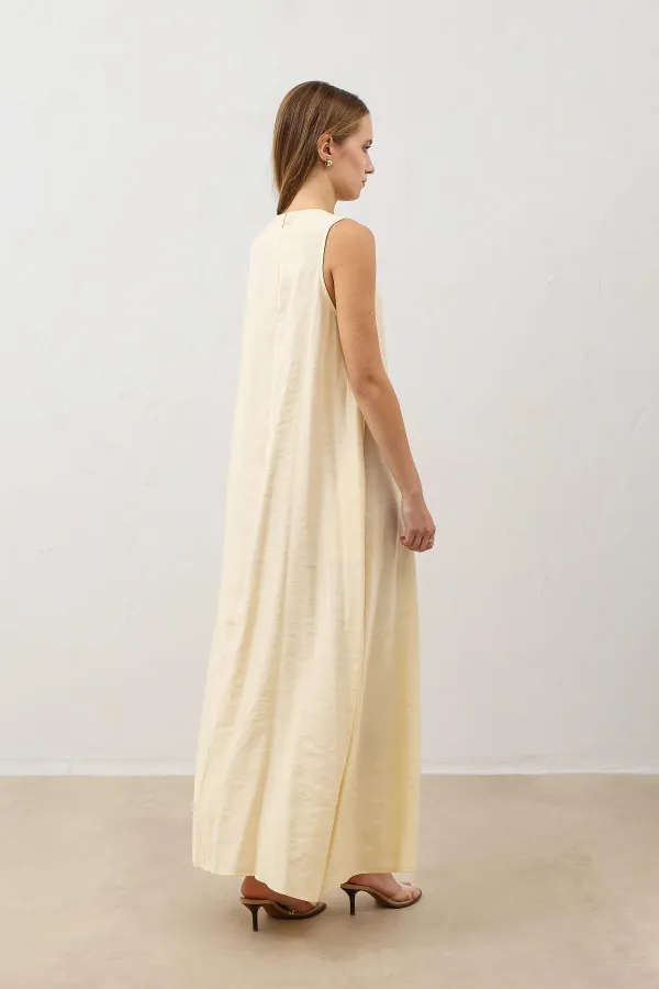 Robe midi jaune Antioch drapée à col halter