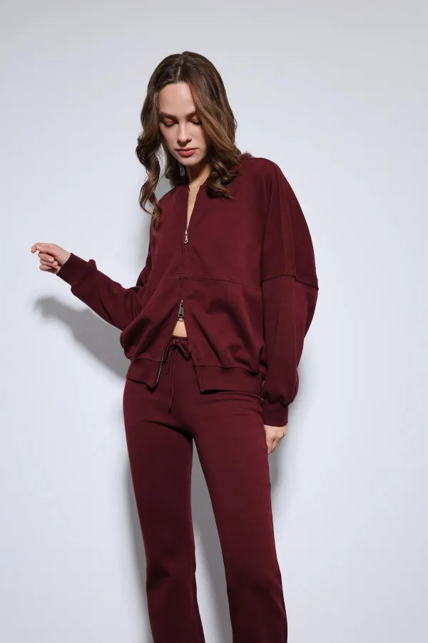 Antioch Burgundy Bomber Jacket and Flare Pants Set