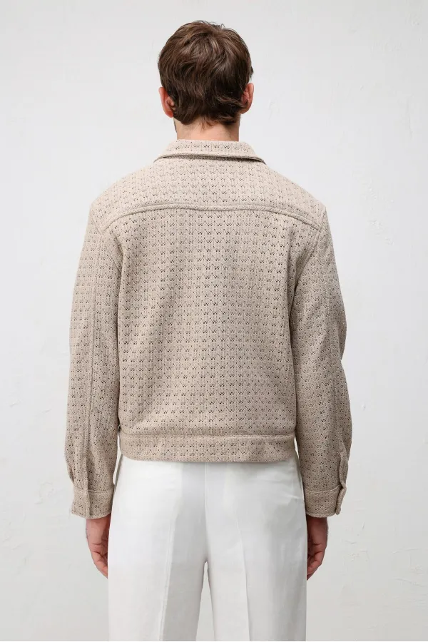 Antioch Beige Textured Zip-Up Men's Jacket