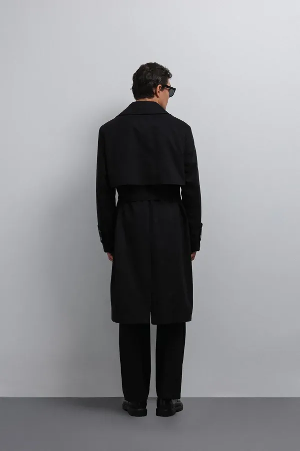 Trench-coat Antioch noir coupe décontractée pour homme