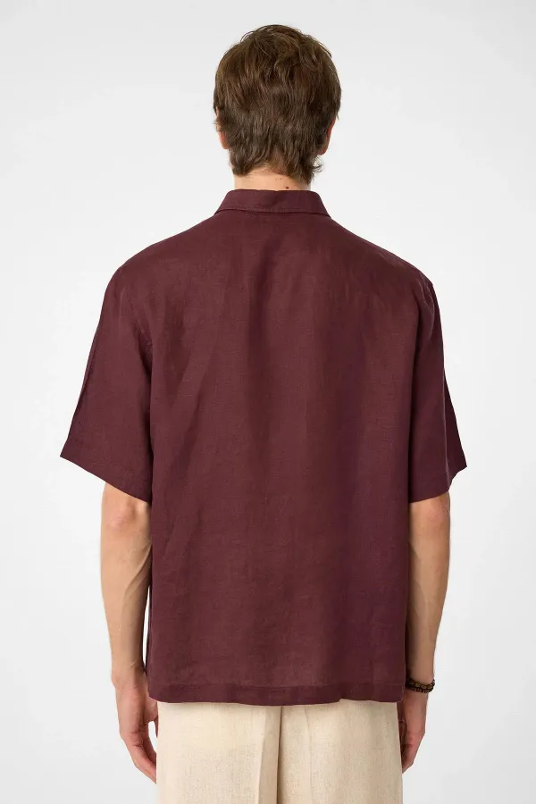 Antioch Burgundy 100% Linen Relaxed Men's Shirt