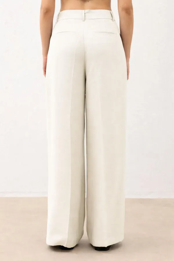 Antioch Ecru Pleated Palazzo Women's Trousers