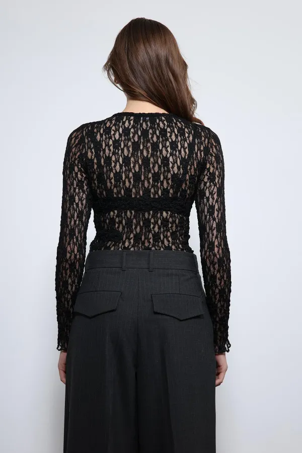Antioch Siyah Dantel Detaylı Transparan Bluz