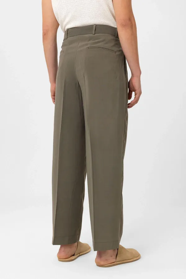 Antioch Khaki Modal Fabric Relax Fit Belted Men's Trousers