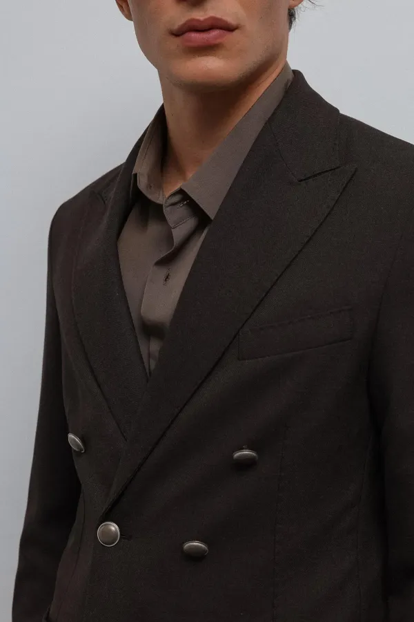 Antioch Kahve Astarsız Kruvaze Erkek Blazer Ceket