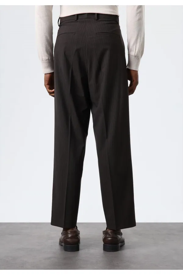 Antioch Açık Kahve Relax Fit Çizgili Erkek Pantolon