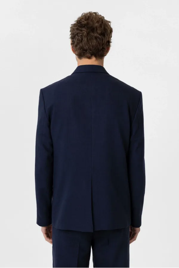 Antioch Lacivert Relax Fit Keten Karışımlı Erkek Blazer Ceket