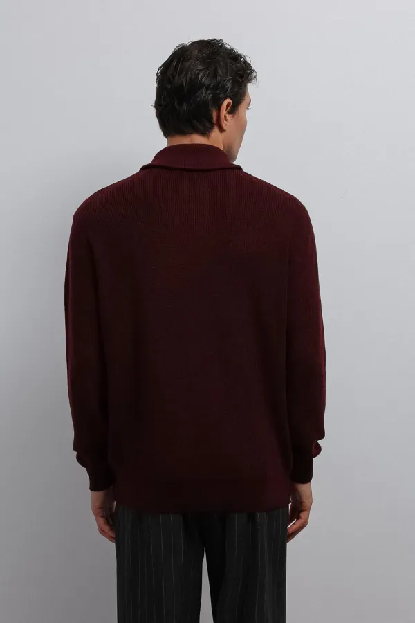 Pull en maille zippé Antioch bordeaux pour homme
