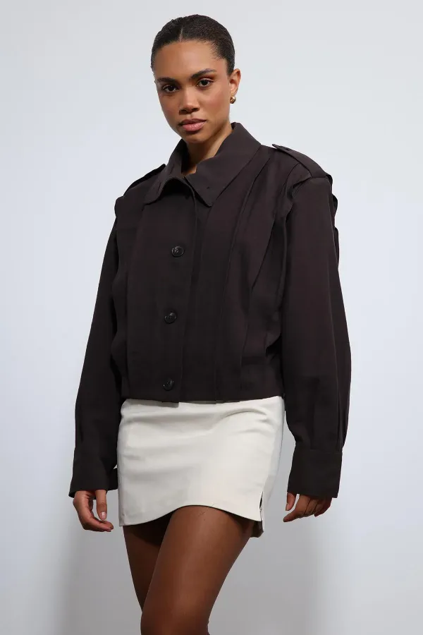 Antioch Koyu Kahve Pile Detaylı Dik Yaka Mont