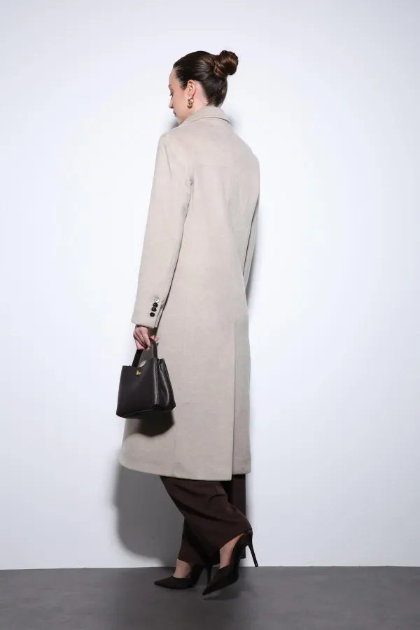 Antioch Bej Yün Karışımlı Kruvaze Kadın Kaban